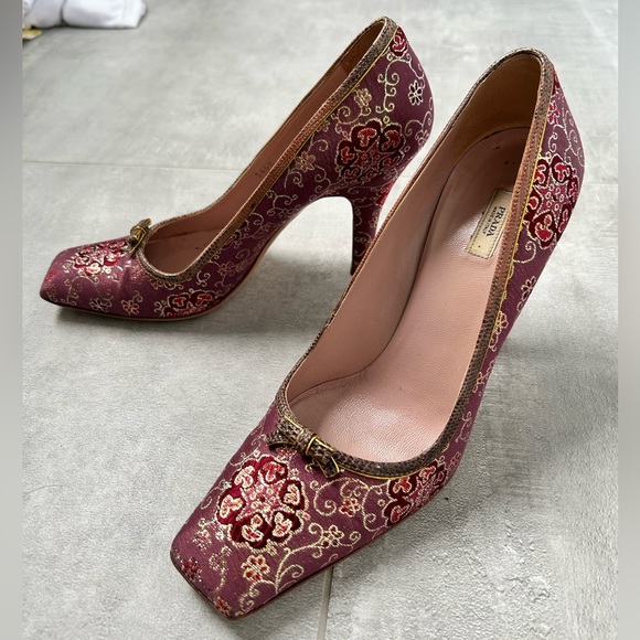 Prada Shoes - PRADA Purple Brocade Heels